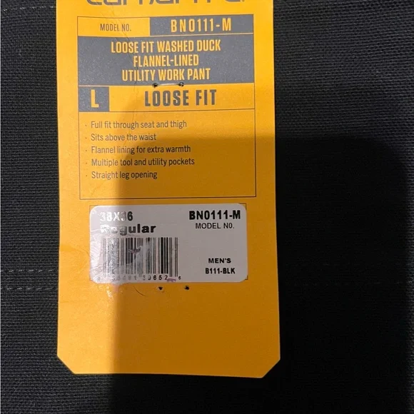 NWT Carhartt Men's Black loose fit canvas flannel lined Cargo Pants - Picture 5 of 7